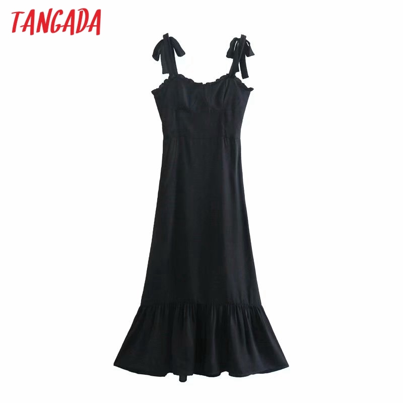 Summer Fashion Women Solid Chiffon Arrival Bow Strap Ladies Elegant Long Dress Vestidos 3D37 210416