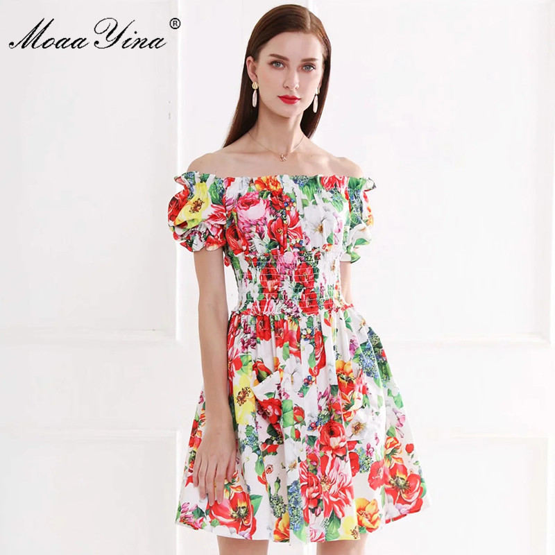 Fashion Designer Dress Summer Women Puff Sleeve Button Slash neck Floral-Print Elastic waist Elegant 210524, Multi
Fashion Designer Dress Summer Women Puff Sleeve Button Slash neck Floral-Print Elastic waist Elegant 210524, Multi