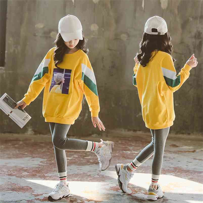 Winter Children Sets Casual Long Sleeve Print Loose T-shirt Gray Bodycon Trousers 2Pcs Girls Clothes 3-12T 210629, Yellow
Winter Children Sets Casual Long Sleeve Print Loose T-shirt Gray Bodycon Trousers 2Pcs Girls Clothes 3-12T 210629, Yellow