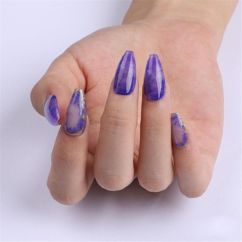False Nails 24Pcs Nalis With Purple Blooming Golden Glitter Edge Design Fake Nail Artificial Tips Press On Manicure Tool, Red;gold
False Nails 24Pcs Nalis With Purple Blooming Golden Glitter Edge Design Fake Nail Artificial Tips Press On Manicure Tool, Red;gold