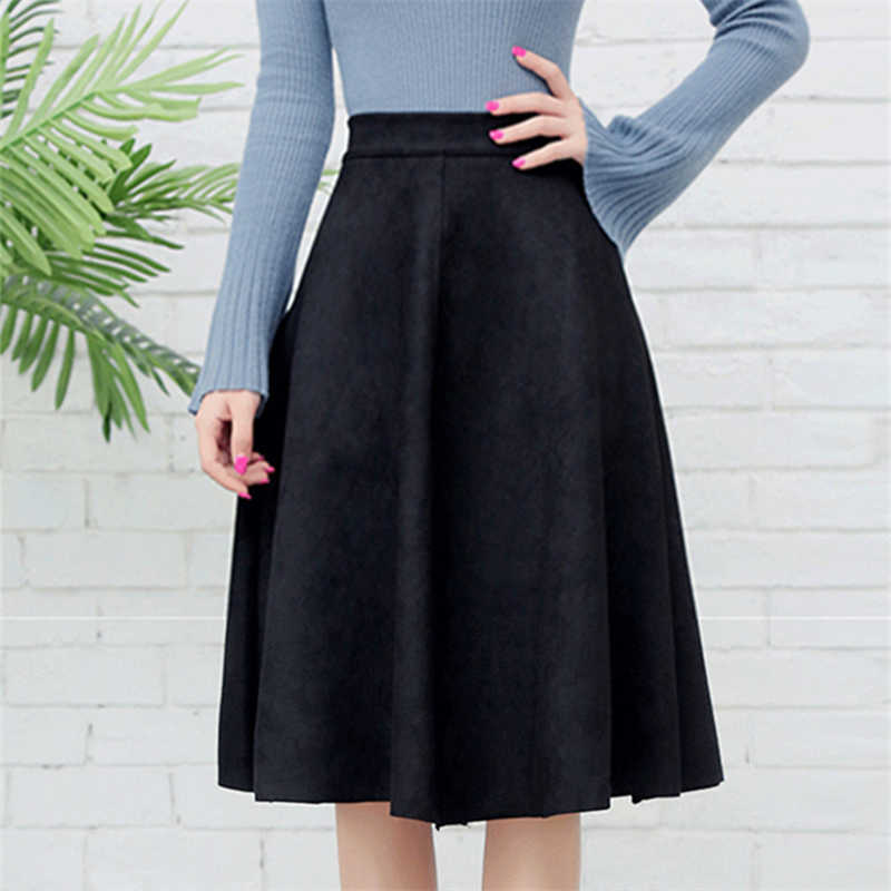 Neophil Women Suede High Waist Midi Skirt Summer Vintage Style Elastic Ladies A Line Black Green Flare Fashion S29A4 210619
