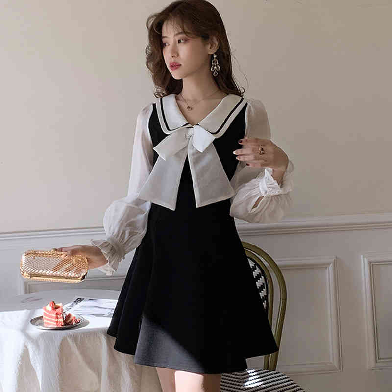 2020 Spring School Dress Sweet Bowknot Peter Pan Collar Chiffon Long Sleeve A-Line Skater Dress Female Casual Cute Cloth, Black;gray
2020 Spring School Dress Sweet Bowknot Peter Pan Collar Chiffon Long Sleeve A-Line Skater Dress Female Casual Cute Cloth, Black;gray
