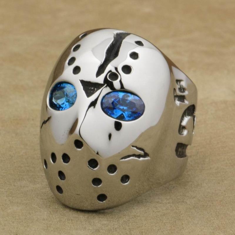 Cluster Rings LINSION 316L Stainless Steel Halloween Jason Mask Hockey Blue CZ Eyes Mens Biker Rocker Punk Ring Cubic Zirconia 3F101
Cluster Rings LINSION 316L Stainless Steel Halloween Jason Mask Hockey Blue CZ Eyes Mens Biker Rocker Punk Ring Cubic Zirconia 3F101