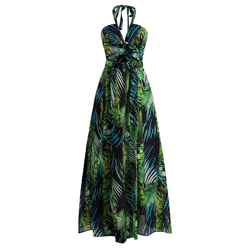 Women Dress Printed Bohemia es Sexy Long Print Floral Maxi Sleeveless Hollow Out Lace Up Split Beach es 210513