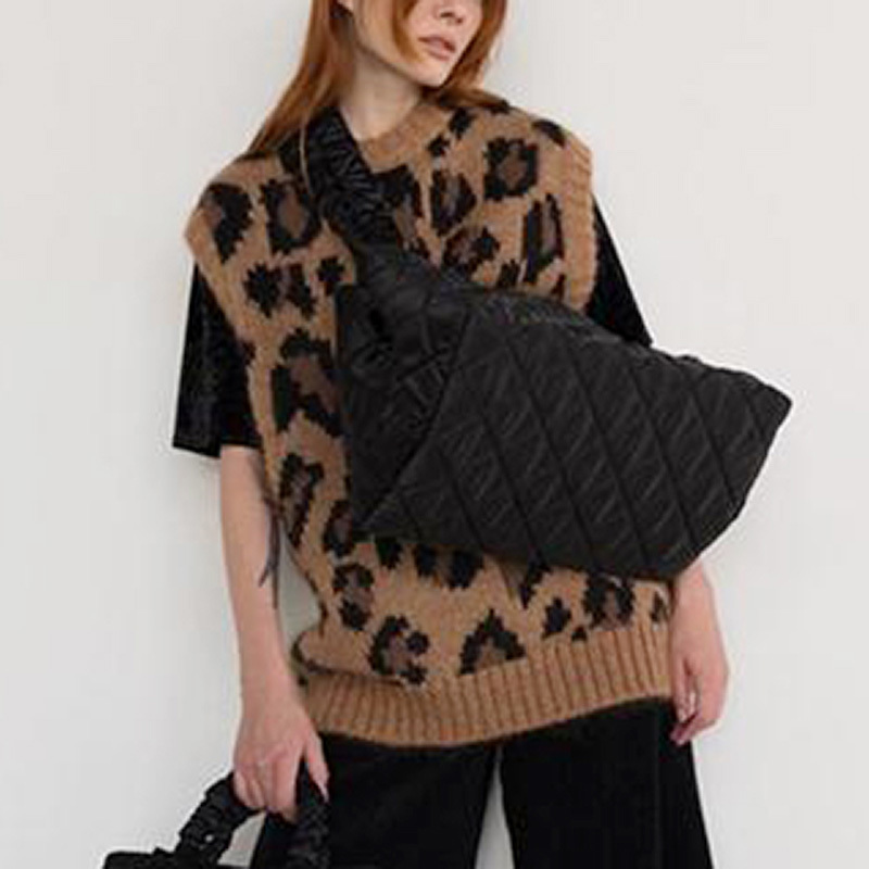 High Street Leopard Sweater Vest Women O Neck Pullover Sweaters Sleeveless Loose Fashion Knit Ladies Tops Autumn Spring 210414
