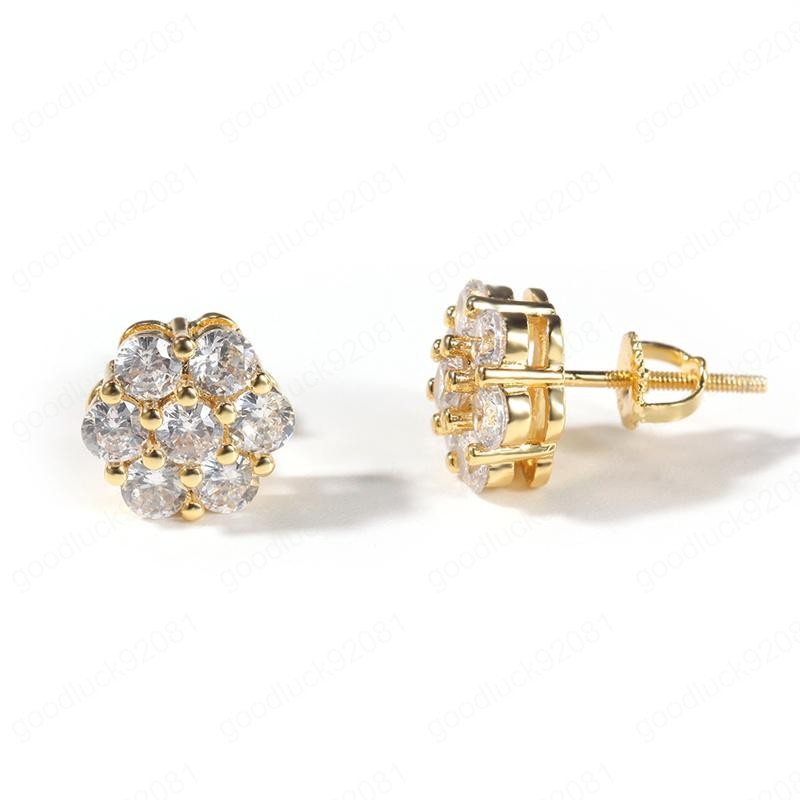 18K Real Gold Hiphop CZ Stud Earrings for Men Women and Girls Gifts Diamond Earrings Studs Punk Jewelry