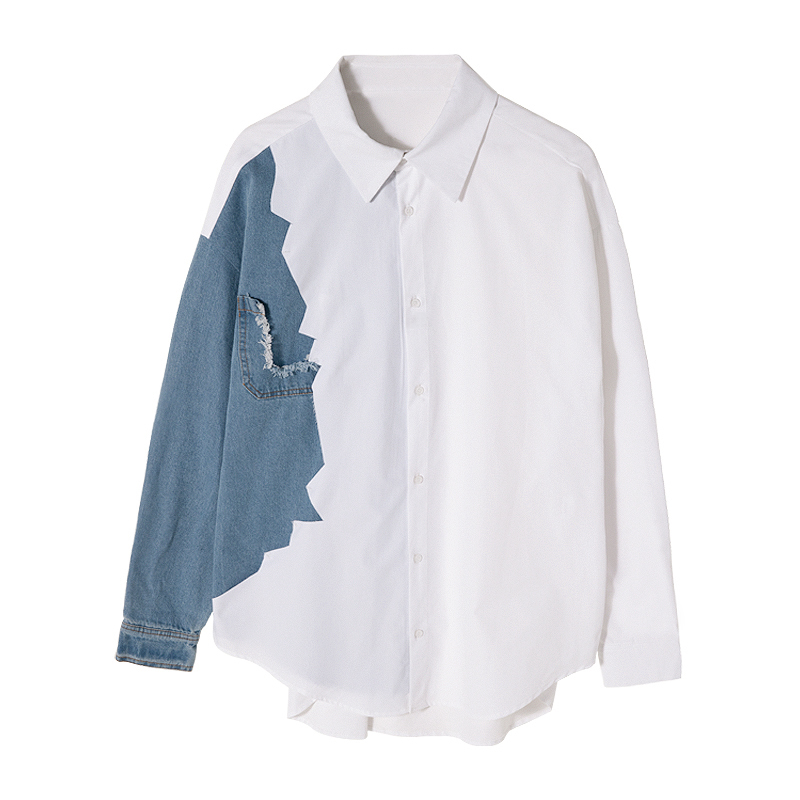 IEFB men's wear color block patchwork white shirt for male fashion loose long sleeve korean shirt vintage streetwear 9Y2453 210524