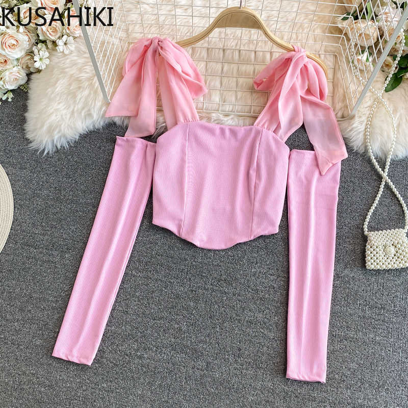 KUSAHIKI Summer Bow Tie Sling Tops Long Sleeve Sexy Strapless Graphic Tee Korean Solid Slim Short Woman Tshirts 6J471 210602, Blue
KUSAHIKI Summer Bow Tie Sling Tops Long Sleeve Sexy Strapless Graphic Tee Korean Solid Slim Short Woman Tshirts 6J471 210602, Blue