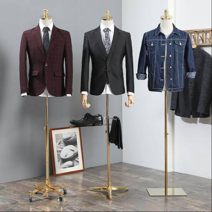 3style Male Sewing wood hand Mannequin Full diy xiaitextiles Props Half Body Clothing Metal Frame Base Rack with Arm Suit Stage Model Adjustable Heigh