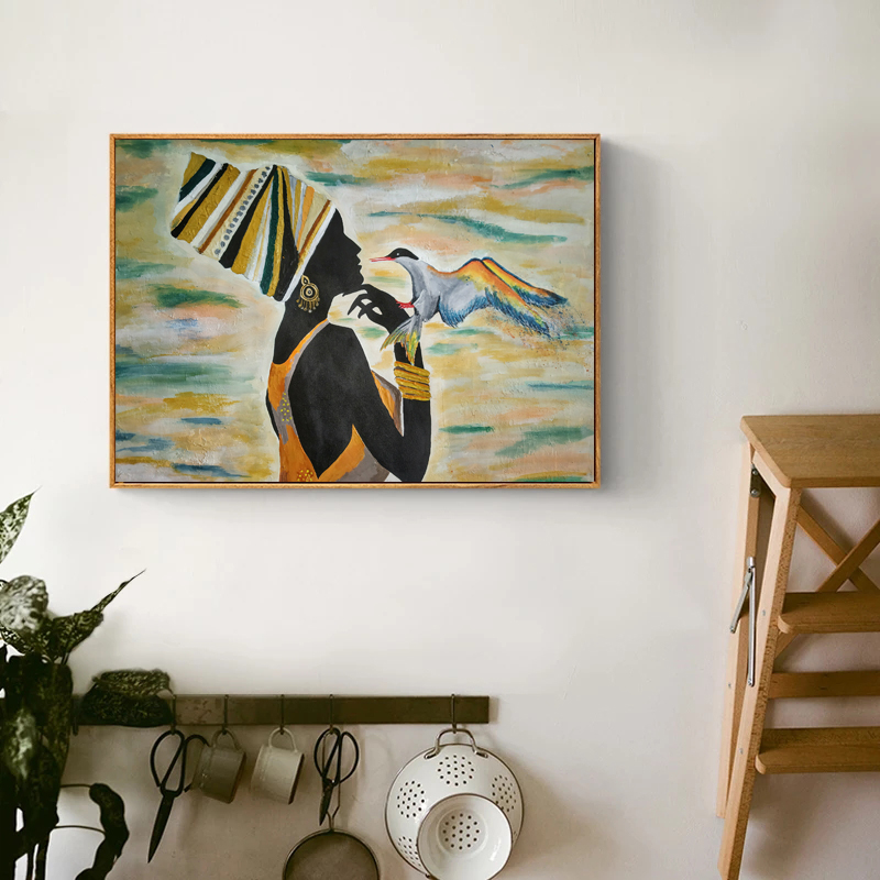 African Woman Bird Posters Indoor Decoration Wall Art Pictures For Living Room Painting Canvas Prints Home Decor Wall Painting