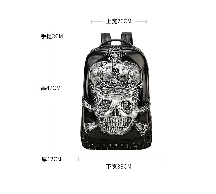 3D Embossed Crown Skull Men Backpack bags unique Male Cool Rock Bags Rivet whimsical Laptop bag for Teenagers mochila