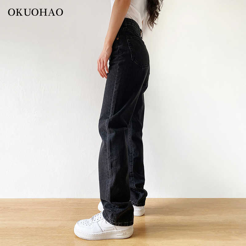 Black Jeans Woman High Waist Streetwear Baggy Mom Vintage Denim Trousers Female Washed Casual Fashion Y2k Pants 210922