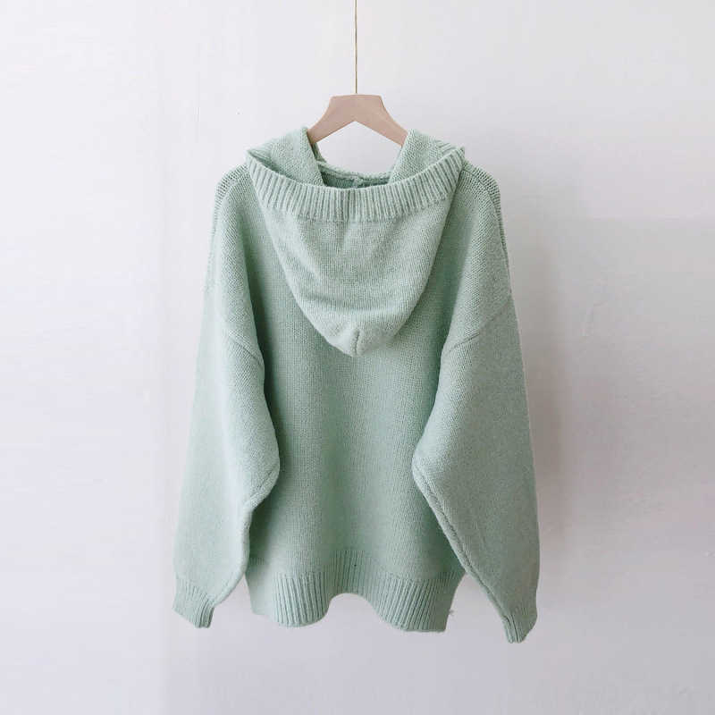 H.SA Women Oversized Hooded Sweater and Jumpers Long Sleeve Knitted Pullovers Button Up Purple Sweater Pull Femme jersey mujer 210716
