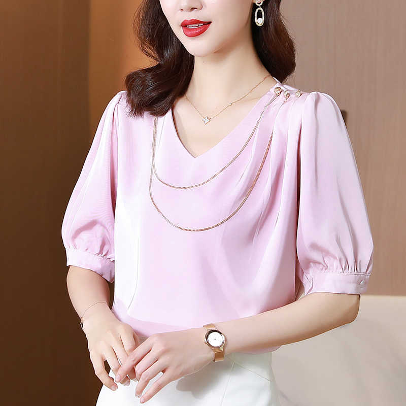 Korean Summer Women's Shirt Chiffon Blouses for Women Solid Folds Pink O-neck Chain Blouse Top Female Basic s OL 210604, Blue
Korean Summer Women's Shirt Chiffon Blouses for Women Solid Folds Pink O-neck Chain Blouse Top Female Basic s OL 210604, Blue