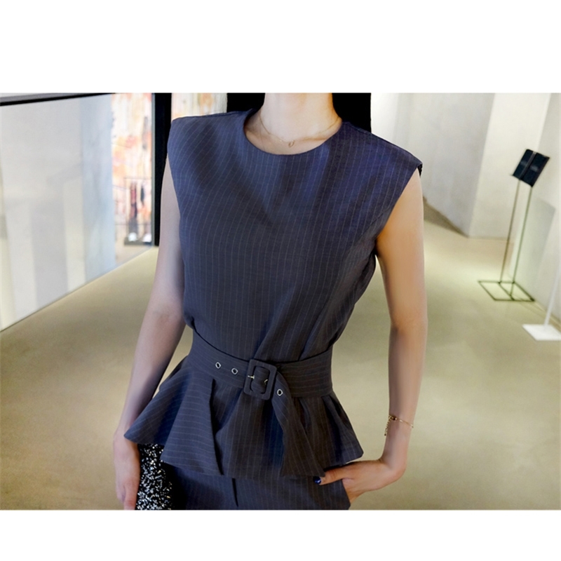 Work Fashion Pant Suits 3 Piece Set for Women Striped Tops & Trouser Office Lady Suit 210520