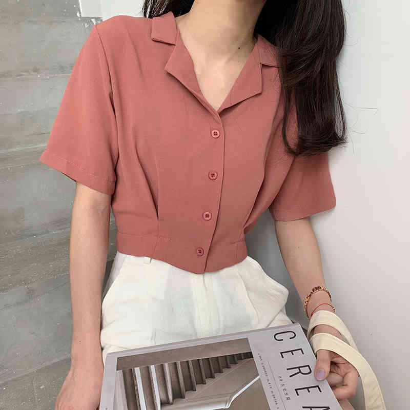5 colors femme womens short tops summer korean style loose solid color short sleeve shirt women short blouses (N0018) 210423
