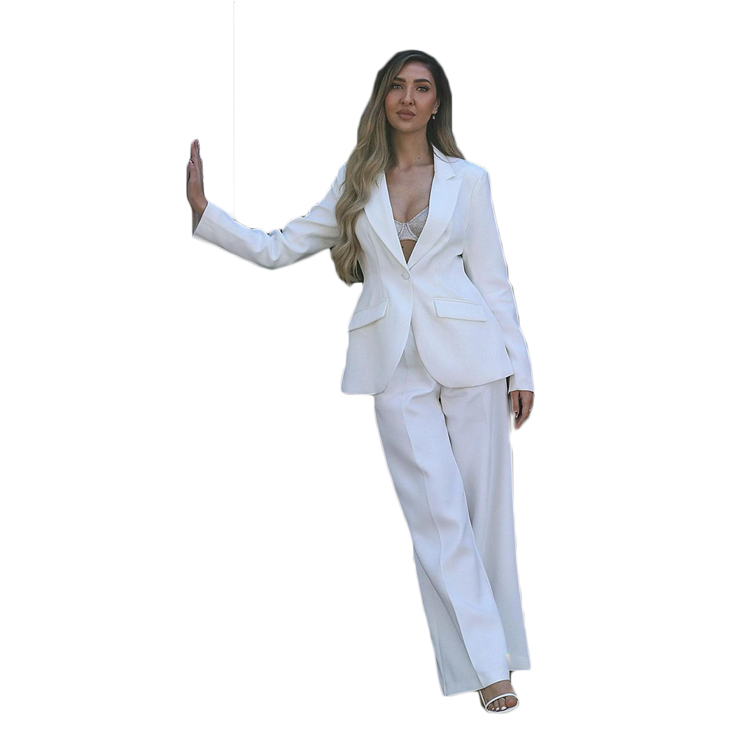 White Bridal Women Blazer Pants Suits Slim Fit Office Lady Party Prom Jacket Red Carpet Leisure Outfit Coat ( Jacket+Pants)