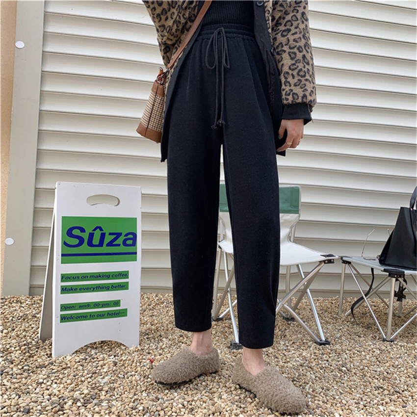 OL Elegant Sweatpants Women Solid Plus Velvet Thick Casual Sportswear Loose-fitting Harem Pants Female Trousers 210421