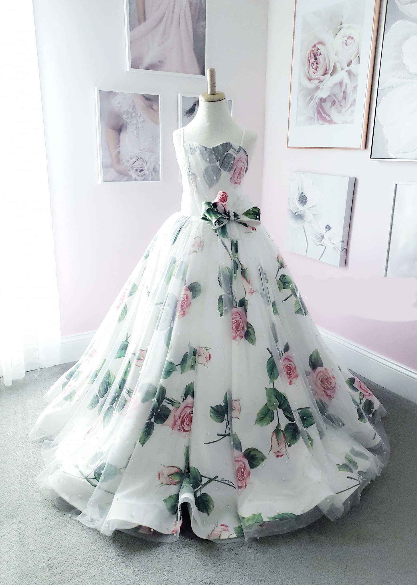 Roses Flower Girl Dresses 2022 Print Floral Satin Baby Girls Dress Princess Little Kids Birthday First Communion Formal Event Wear Gowns Infant Toddle