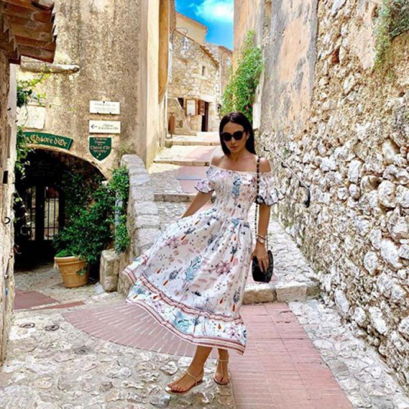 Women Dress Off Shoulder Slash Neck Printed Bohemia Sexy Long Print Floral Maxi es Plus Size Summer es 210513