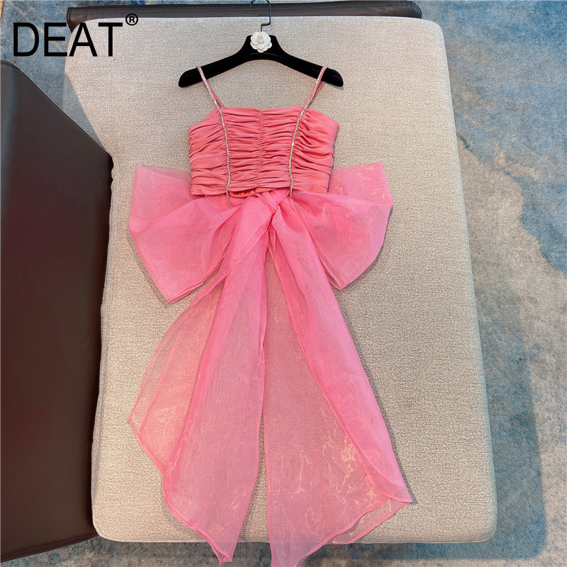 Women Pink Colour Sling Bow Mesh Pleated Camis Arrivals Backless Sexy Fashion Temperament Spring Summer 11D456 210525
Women Pink Colour Sling Bow Mesh Pleated Camis Arrivals Backless Sexy Fashion Temperament Spring Summer 11D456 210525