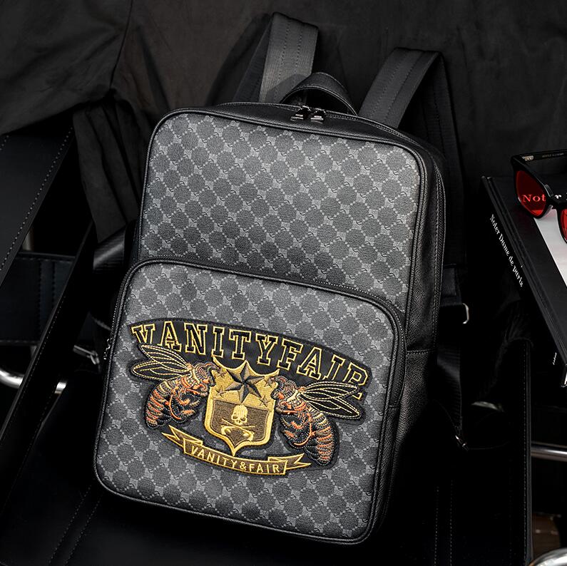 Wholesale factory men leather shoulder bag street personalized embroidery backpack outdoor leisure plaid travel backpacks bulk printed polka dot handbag
