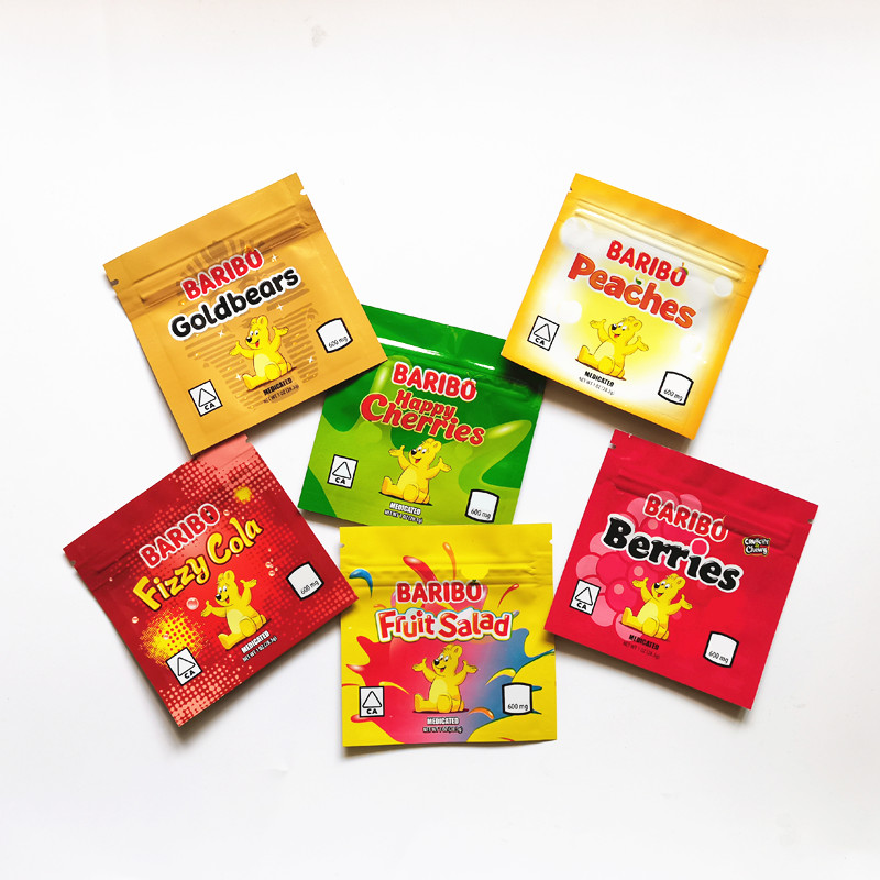 600mg Baribo Bags Resealable Edibles Goldbears Happy Cherries Berries Fruit Salad Fizzy Cola Peaches Empty Mylar Packaging 6 Colors
600mg Baribo Bags Resealable Edibles Goldbears Happy Cherries Berries Fruit Salad Fizzy Cola Peaches Empty Mylar Packaging 6 Colors