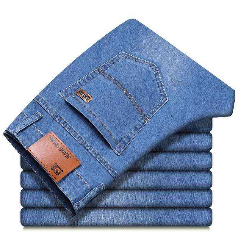 Colorful Men's Slim Elastic Jeans Fashion Business Classic Style Straight Denim Pants Trousers Male 211111