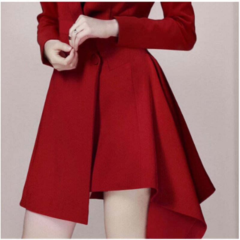 Notched Neck Asymmetry Long Sleeve Dress Women Autumn Office Business Red Vestido De Festa 210520