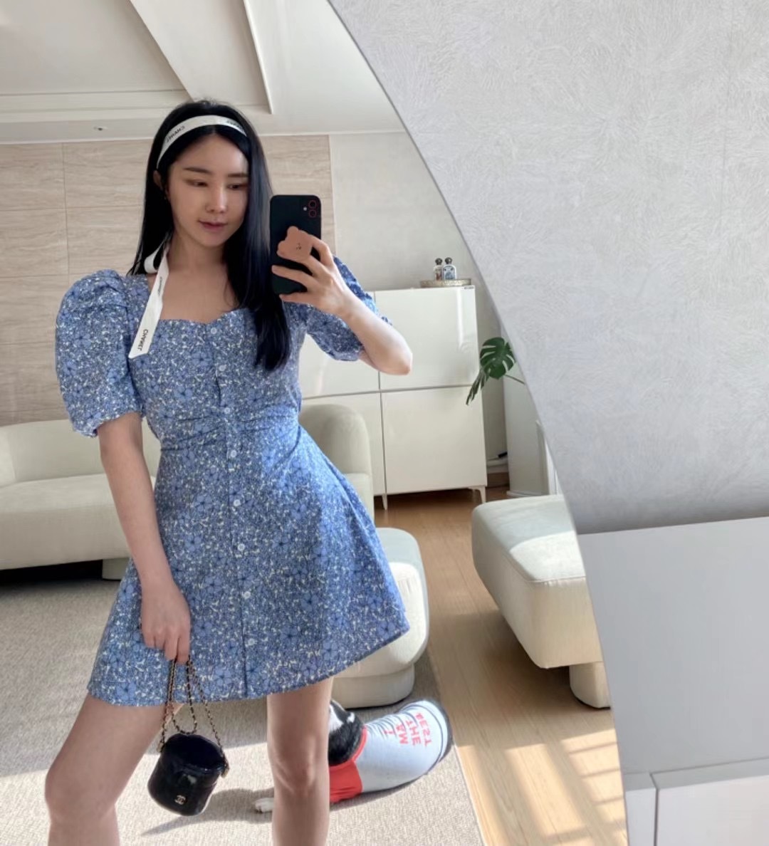 Women Dress Summer Ladies Floral Puff Sleeve Korean Elegant Square Collar Single-Breasted Ruched Casual Beach Party Dress 210518