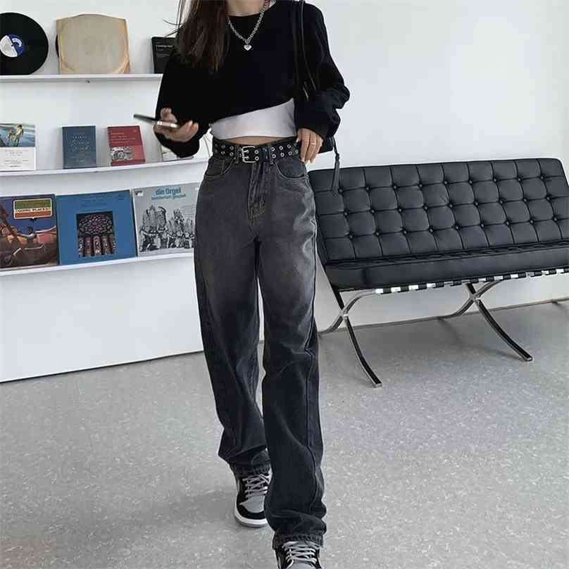 Vintage Jeans For Women Woman Long Trousers Female Loose Streetwear chic high waist Grey High Waist Boyfriend 210922