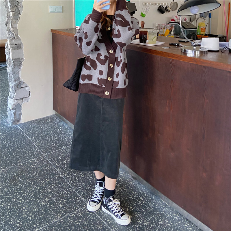 Split Corduroy High Waist Straight Fashion Bottoming Skirt Female OL Elegant Solid Long Skirts Women 210421