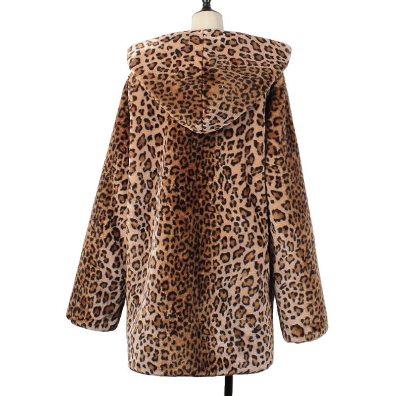 Women's Fur & Faux Autumn Winter Leopard Coats Women Hooded Coat Luxury Warm Plush Fake Jacket Fashion Artificial Womens Outwear