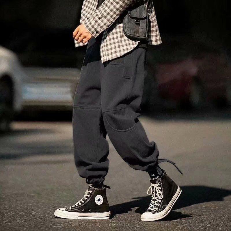 Overalls Men's Trend Ins Brand Winter Hip-hop Loose Straight Wide-legged Drawstring Sports Pants Autumn