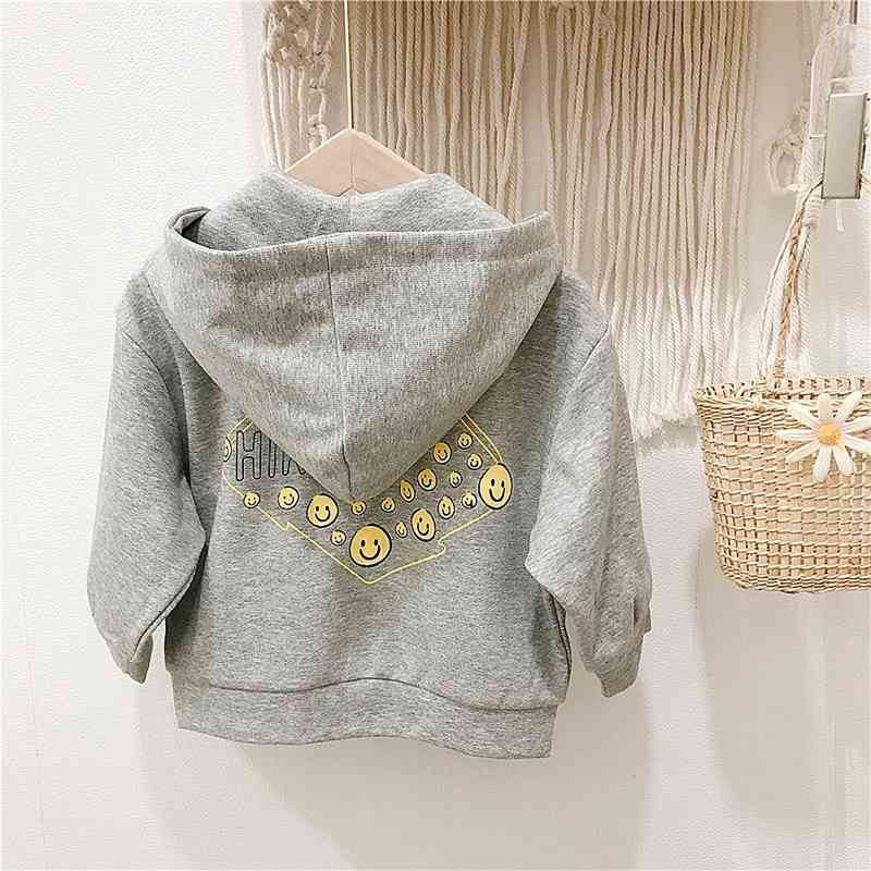 Boys' Hooded Jacket girls' Korean smiling face casual sweater middle young children's spring and autumn long sleeved cardigan
Boys' Hooded Jacket girls' Korean smiling face casual sweater middle young children's spring and autumn long sleeved cardigan