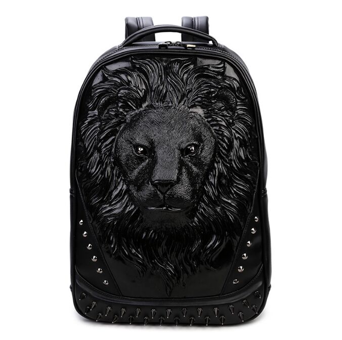 Fashion 3D Embossed Lion Backpack bags for Men rivet computer travel bag Laptop unique Bag personality whimsical Cool Women Schoolbag