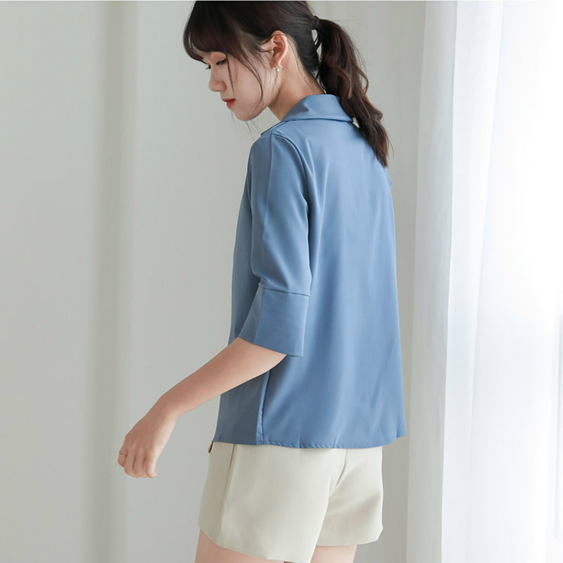 Casual Simple Shirt Blouse Turn-down Collar Single-breasted Short Sleeve Basic Color Women's Shirts Summer Tops 210514