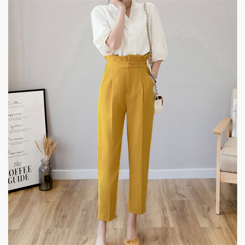 Stylish Streetwear Bud-Waist Large Size Autumn High Waist Casual Pencil Pants Office Lady Loose Slim Ankle-Length 210421