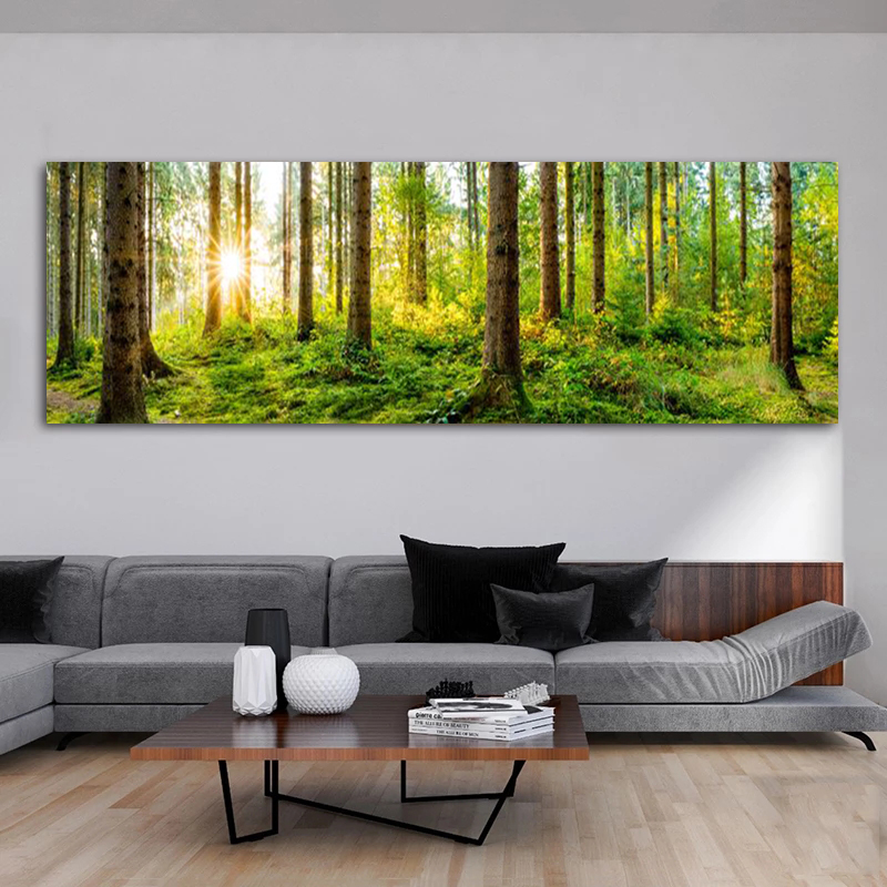 Green Tree Posters Forest Sunshine Canvas Prints Modern Wall Art for Living Room Home Decor HD Pictures Landscape Bed Painting