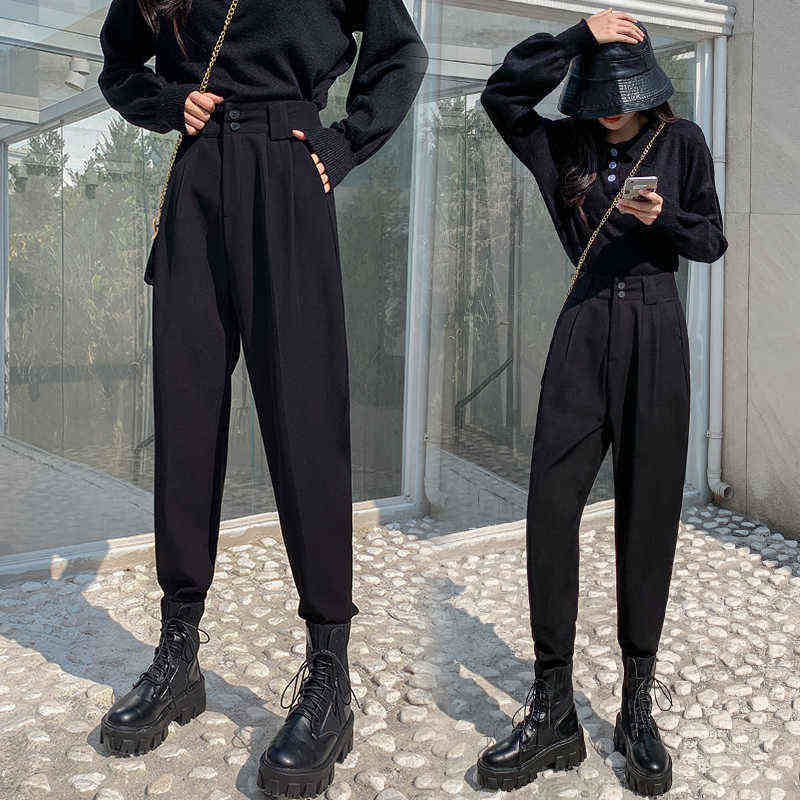 Women OL Style Loose Suit Pant Spring Autumn High Waist Harem Pants Female Street Wear Mujer Pantalon Fashion Drop 211115