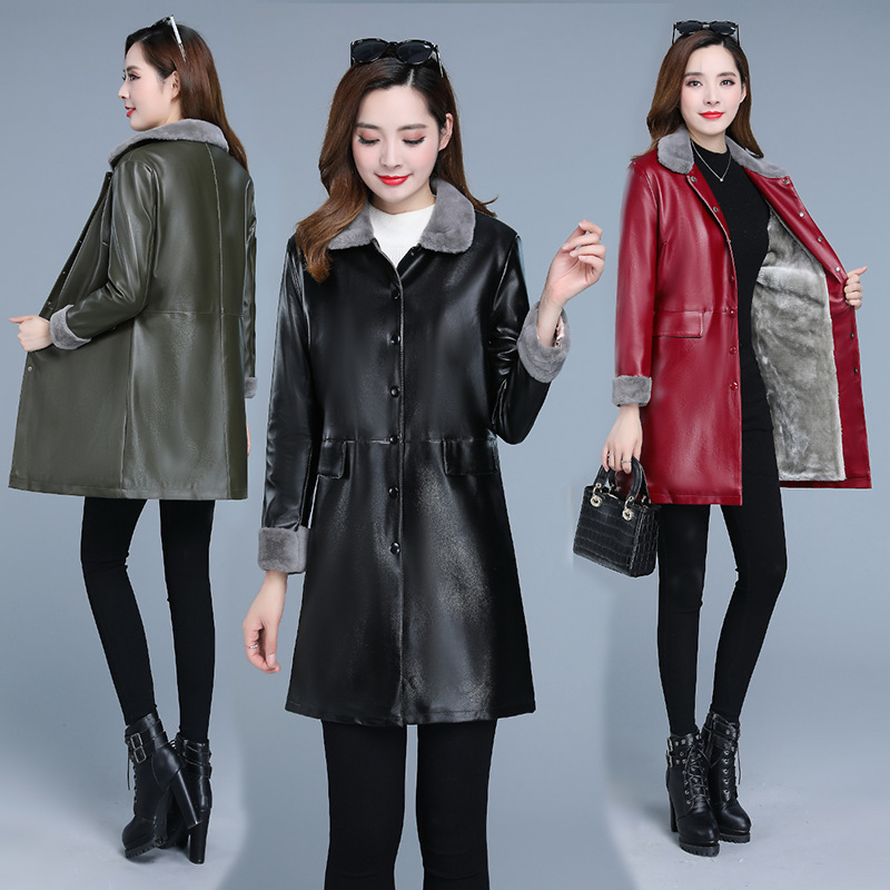 Winter Leather Jacket Women Faux Fur sheepskin Coat women's leather jacket Long Sleeve warm thick Female 210428