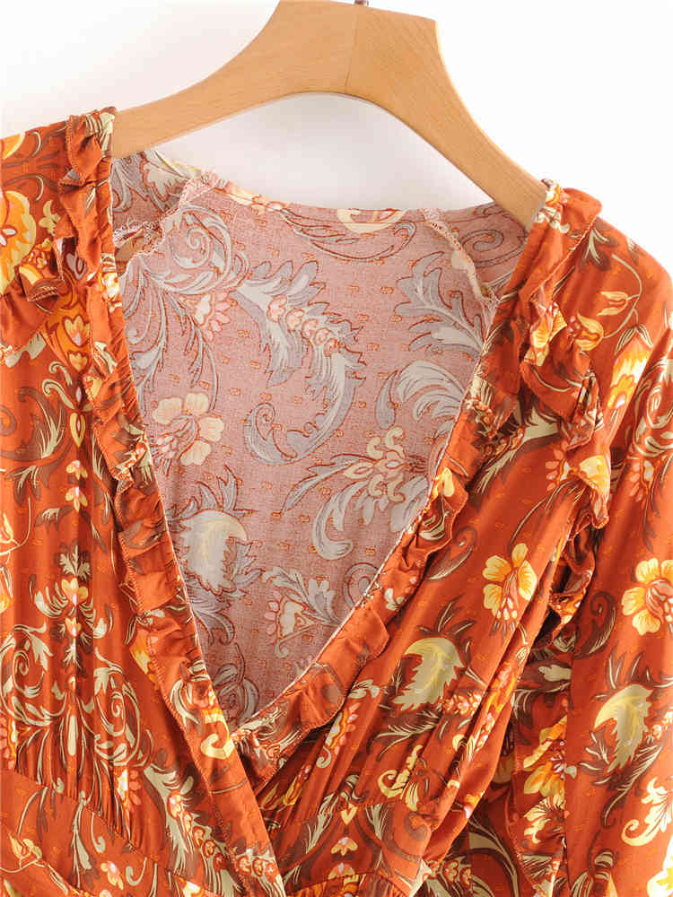 beauty Fashion Boho Floral Print Mini Dress Women Holiday Chic Ruffles V-neck Summer Dresses Mujer Vestido De Moda 210514