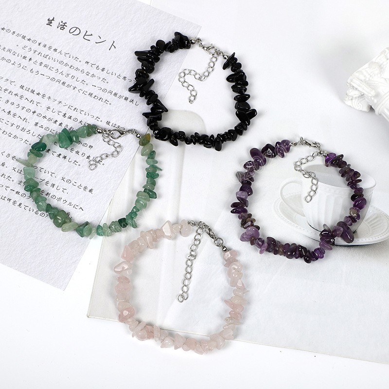 Irregular Natural Crystals Stone Bracelet Beads Chips Jewelry Stretch Bracelets Bangles Wristband For Women Girls