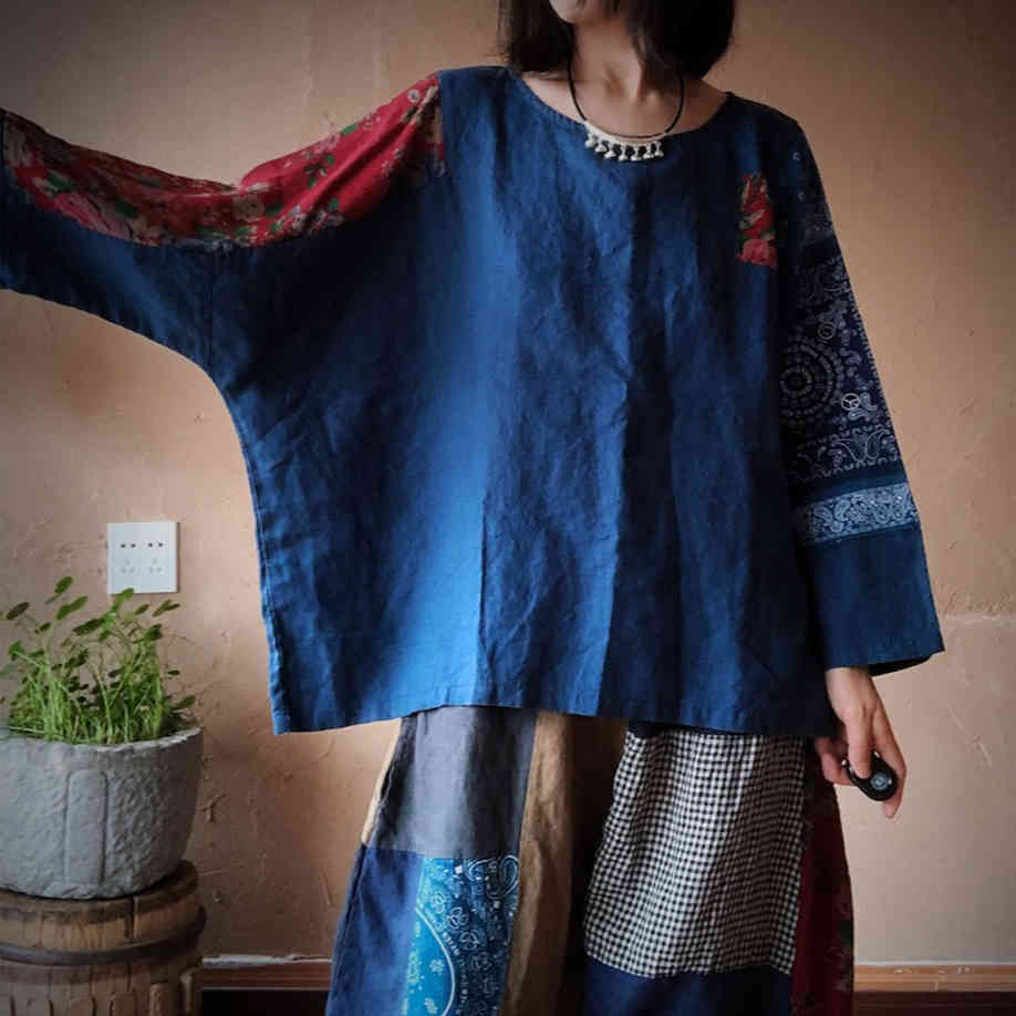 Johnature Summer Patchwork Tops O-Neck Vintage Long Sleeve Linen Women Casual All-match Loose Navy Blue T-shirts 210521
Johnature Summer Patchwork Tops O-Neck Vintage Long Sleeve Linen Women Casual All-match Loose Navy Blue T-shirts 210521