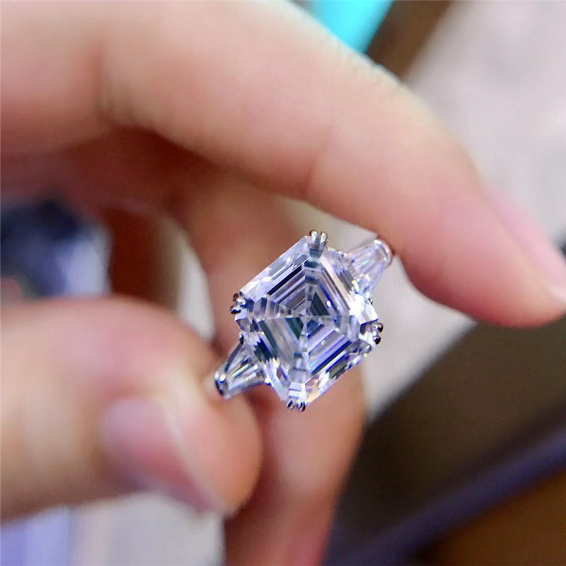 Wedding Rings Original 925 Silver Square ring Asscher Cut Simulated Diamond Engagement Cocktail Women topaz finger Fine Jewelry with box 39ess