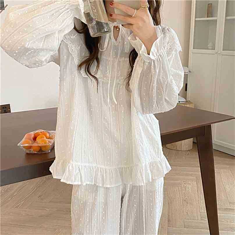 Sweet Princess Ruffles Students Lace Cotton Homewear Women Thin Sleepwear Pajamas Suits All Match Loose Sets 210525, Photo color
Sweet Princess Ruffles Students Lace Cotton Homewear Women Thin Sleepwear Pajamas Suits All Match Loose Sets 210525, Photo color