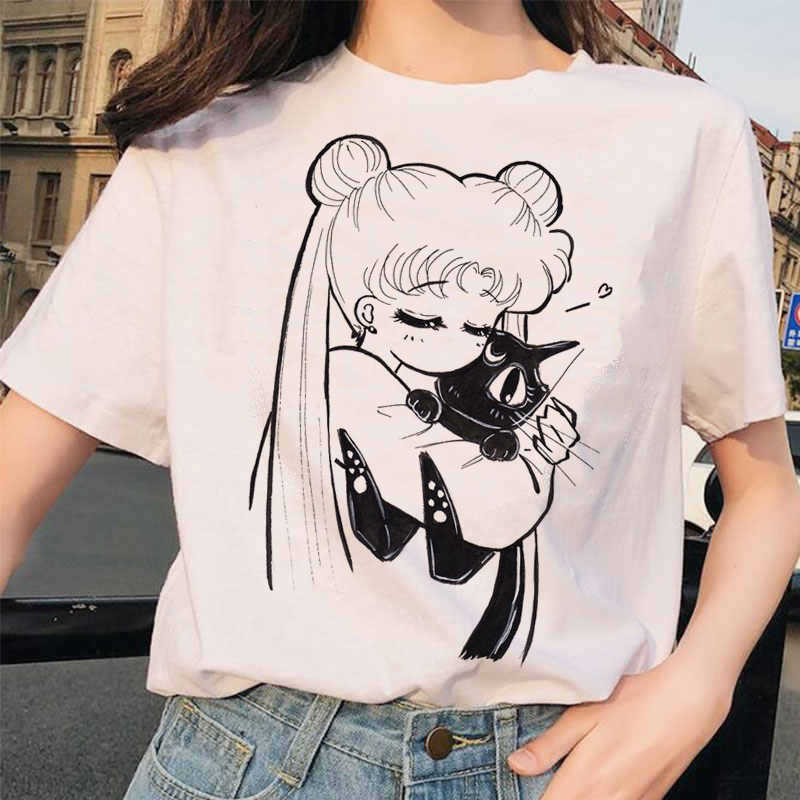 Women Sailor Moon 90s Funny T Shirt HAesthetic Cat Anime Girl Arajuku Clothes Tshirt Cute Female T-shirt Kawaii Women T Shirt L231030