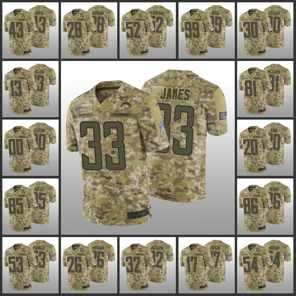 Los AngelesChargersMen #13 Keenan Allen 99 Joey Bosa 17 Philip Rivers Custom Women Youth Salute to Service Camo Jersey, Black
Los AngelesChargersMen #13 Keenan Allen 99 Joey Bosa 17 Philip Rivers Custom Women Youth Salute to Service Camo Jersey, Black