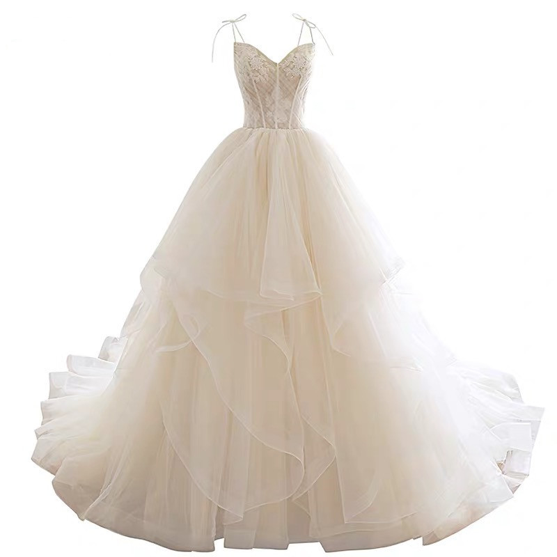 Elegant A-Line Wedding Dress With V-neck Strapless Backless Custom Made Tulle Floor-length De Mariée