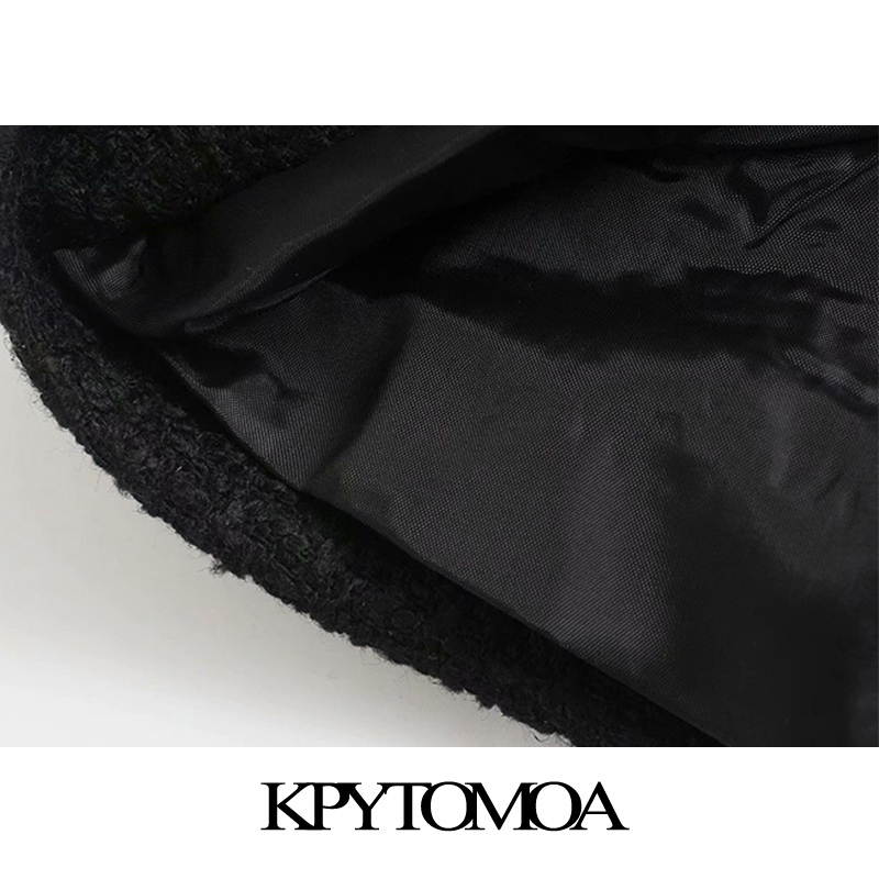 Women Fashion With Metal Buttons Tweed Cropped Waistcoat Sleeveless Elastic Hem Female Vest Coat Chic Tops 210420